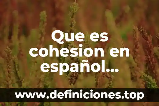 Que es la cohesion en fisica unidades 6 Que es cohesion en español ejemplos